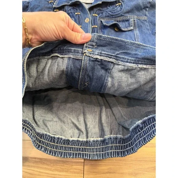 Vintage 80s Denim Jacket Rope Trim Gold Buttons Oversized Western - Picture 4 of 12